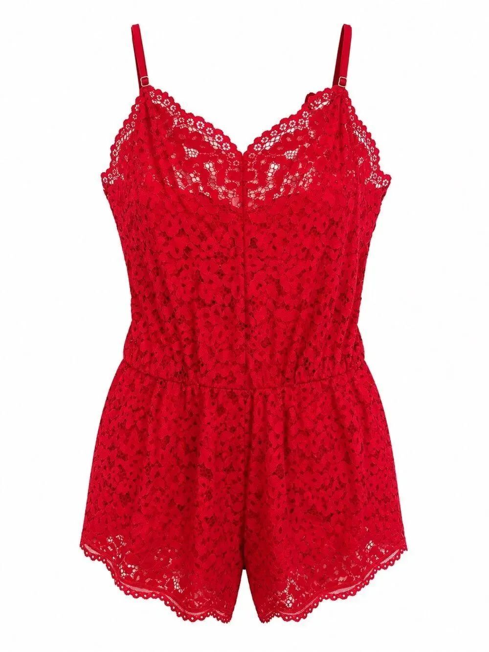 Victoria’s Secret Red Lace Romper Floral Lingerie Teddy Babydoll Medium
